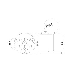 Držiak madla ø 42,4 mm, 45° uhol, brúsená AISI 304 Držiak madla ø 42,4 mm, 45° uhol, brúsená AISI 304